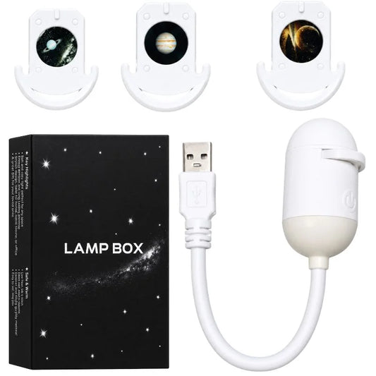 Galaxy Starry Sky Lamp Box | 2-in-1 Projector Night Light with 3 Projection Lenses | Built-in Night Light